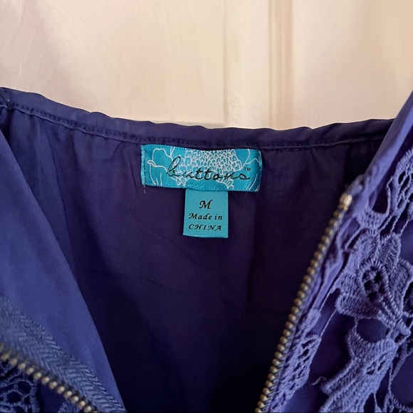 Francesca’s Collections Navy Blue Floral Lace Sleeveless Sun Dress A-Line Medium - Picture 3 of 4